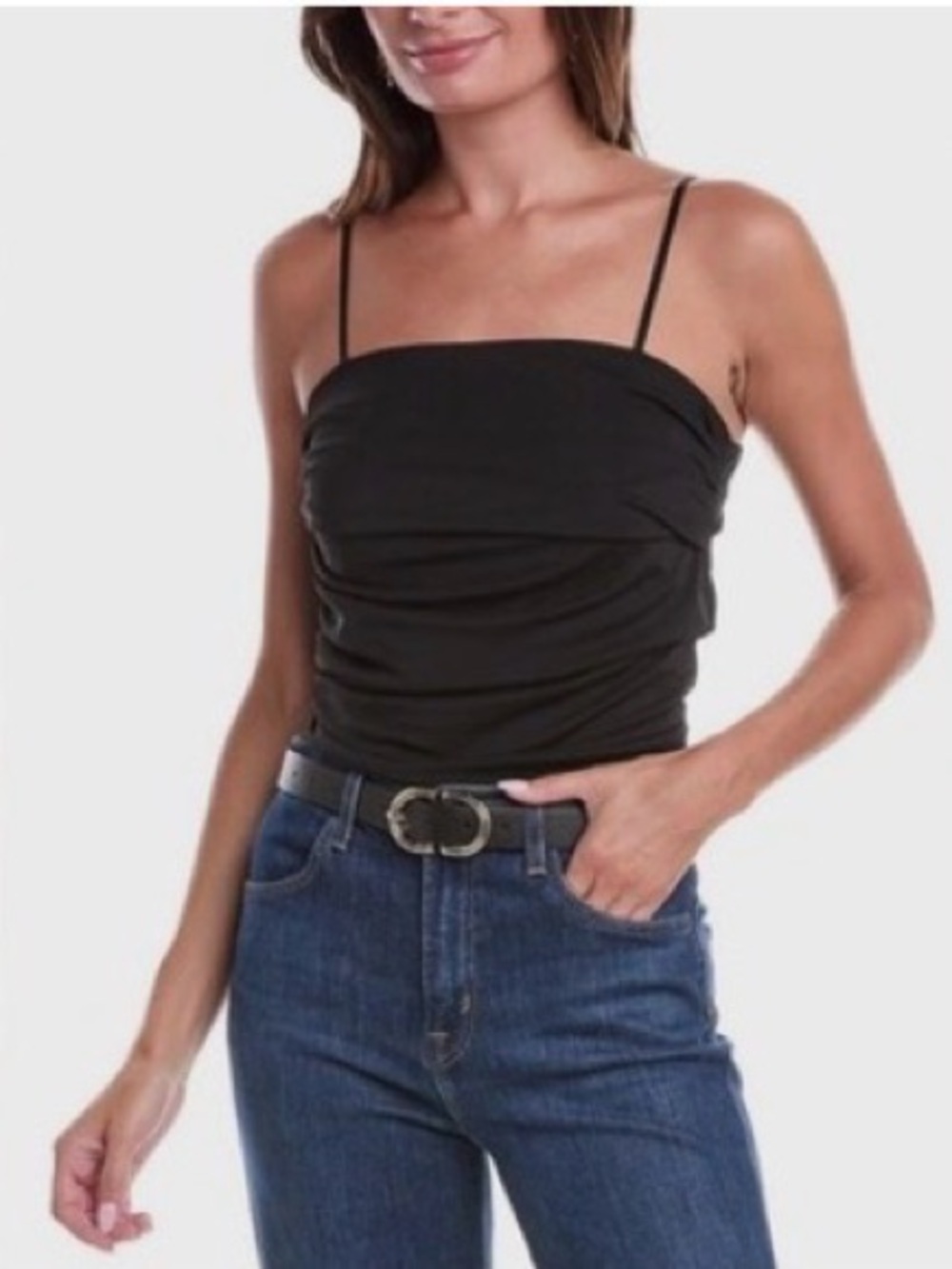 IRO Paris Black Spaghetti Strap Ruched Tank Top